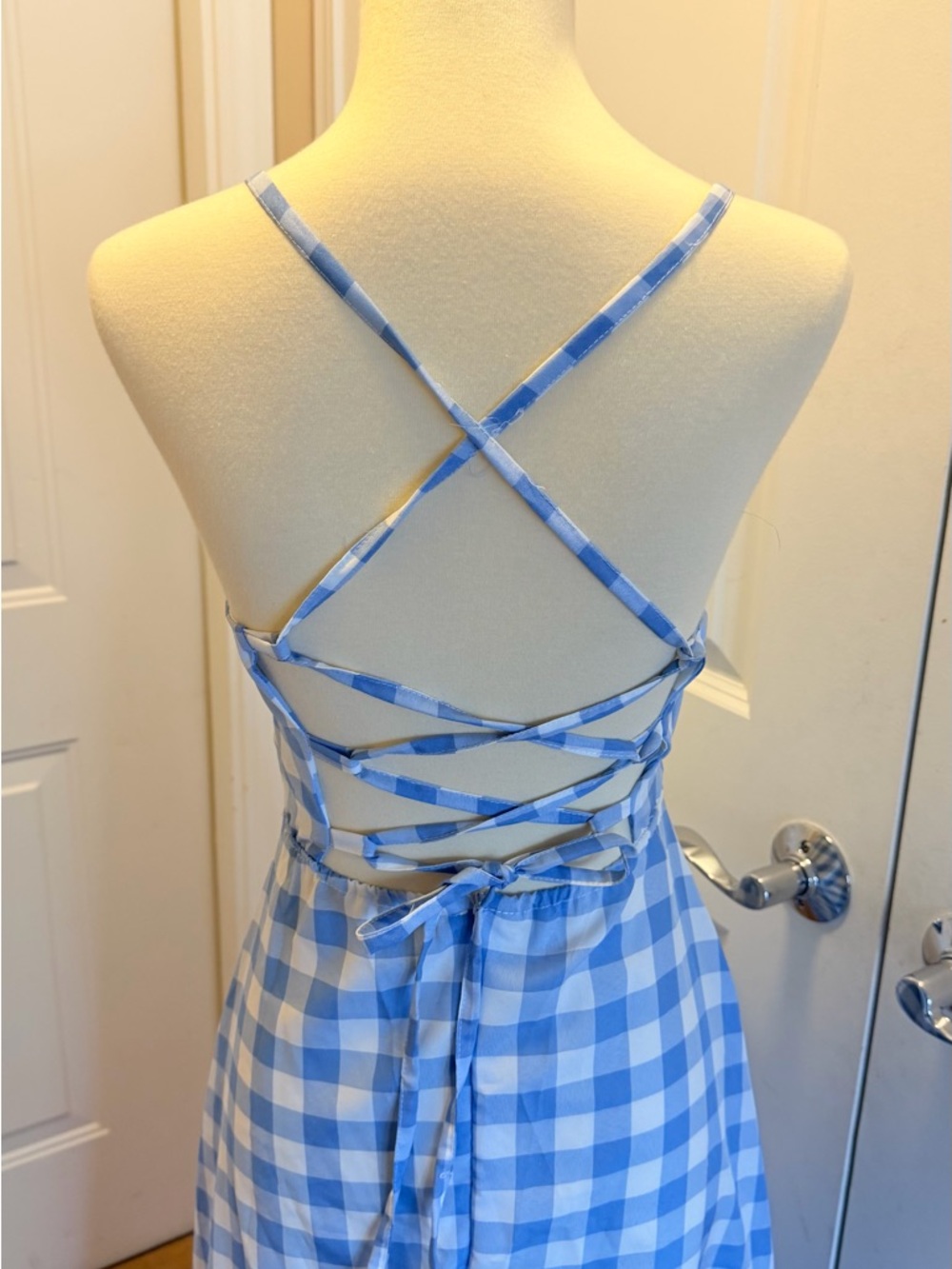 Blue Gingham Spaghetti-Strap Maxi Dress - Picture 5 of 9